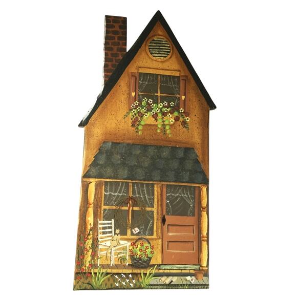 Hand painted Cottagecore Country House Wall Hanging farmhouse Cat on Chair 16" - Picture 1 of 4